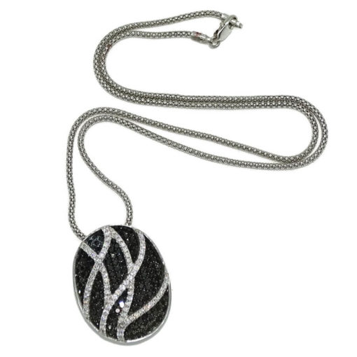 Collar de oro blanco de 18K con 4.85 cts de diamantes blancos y negros y cadena coreana - Imagen 7