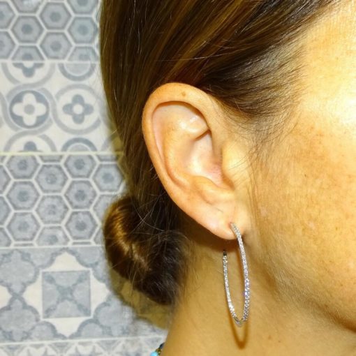 Pendientes Aros de oro blanco de 18k con 94 diamantes talla brillante de 1.24cts - Imagen 2