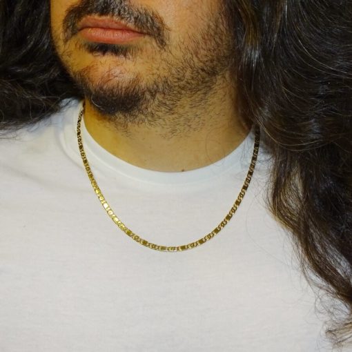 Cadena de oro amarillo macizo de 18k para hombre modelo ojo de tigre y eslabón liso de 4.00mm de ancha y 60cm de larga. - Imagen 2