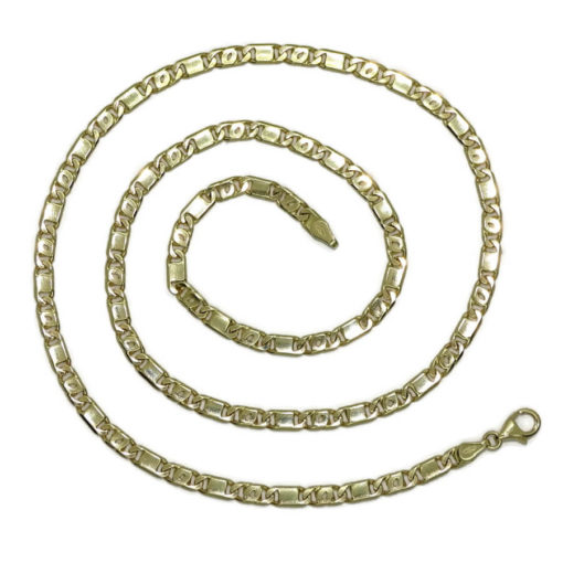 Cadena de oro amarillo macizo de 18k para hombre modelo ojo de tigre y eslabón liso de 4.00mm de ancha y 60cm de larga.