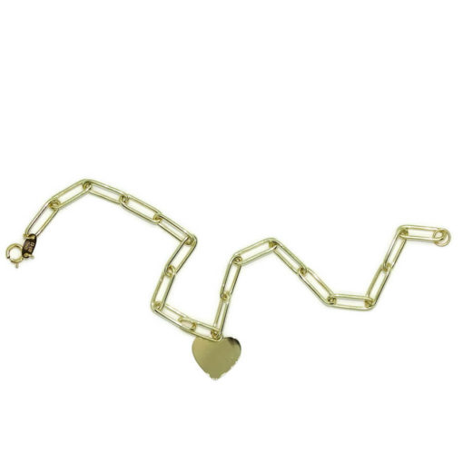 Pulsera de oro amarillo de 18k con eslabones forzados y corazón central. 18.50 cm - Imagen 5