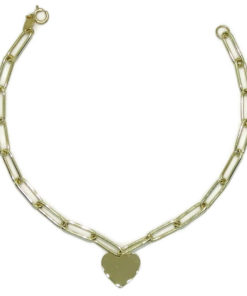 Pulsera de oro amarillo de 18k con eslabones forzados y corazón central. 18.50 cm