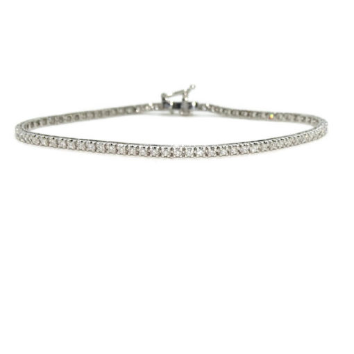 Pulsera tipo riviere con diamantes talla brillante y oro blanco de 18k. Eslabones de 2.00 mm de anchos por 2.00 mm de gruesos De 17.50cm de larga