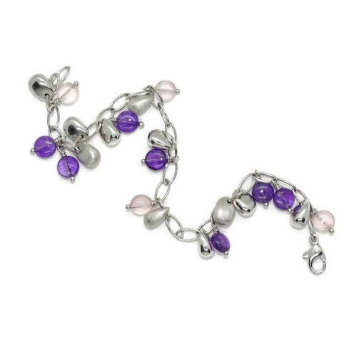Pulsera de oro blanco de 18k con 11 amatistas , 4 ópalos rosas y 11 pepitas de oro. - Imagen 6