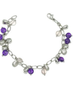 Pulsera de oro blanco de 18k con 11 amatistas , 4 ópalos rosas y 11 pepitas de oro.
