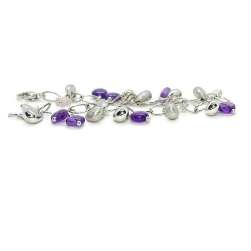 Pulsera de oro blanco de 18k con 11 amatistas , 4 ópalos rosas y 11 pepitas de oro. - Imagen 5
