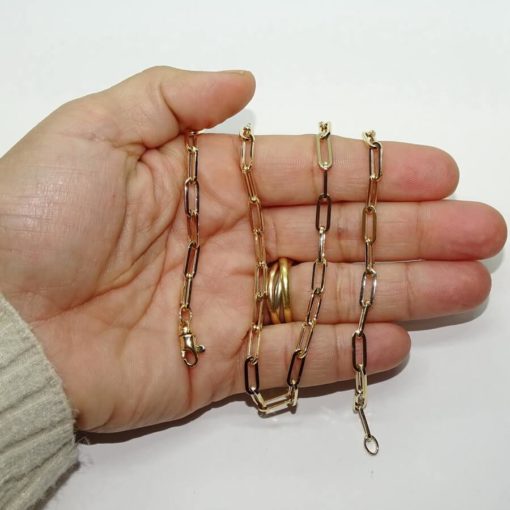 Collar de moda para mujer de Oro Amarillo de 18k de eslabón tipo forzado de 4.00 mm de ancho. - Imagen 4