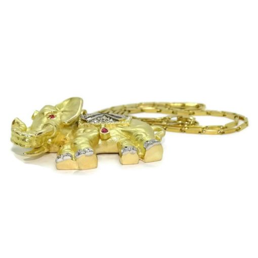 Impresionante elefante de oro amarillo de 18k con cadena de oro macizo de 50.00cm. Total: 37.20 gr de oro de 18k. - Imagen 6