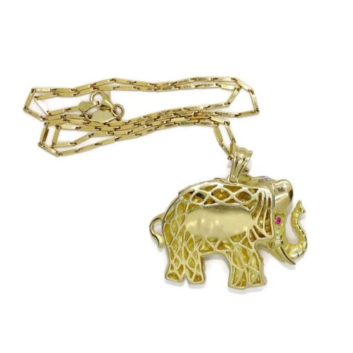 Impresionante elefante de oro amarillo de 18k con cadena de oro macizo de 50.00cm. Total: 37.20 gr de oro de 18k. - Imagen 4