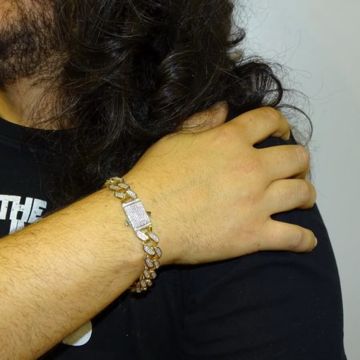 Impresionante pulsera para hombre de oro amarillo de 18k con circonitas de 21.00 cm de larga - Imagen 2