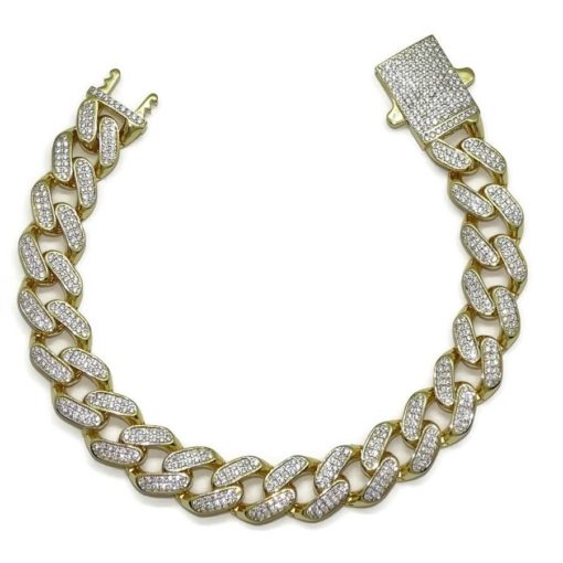 Impresionante pulsera para hombre de oro amarillo de 18k con circonitas de 21.00 cm de larga
