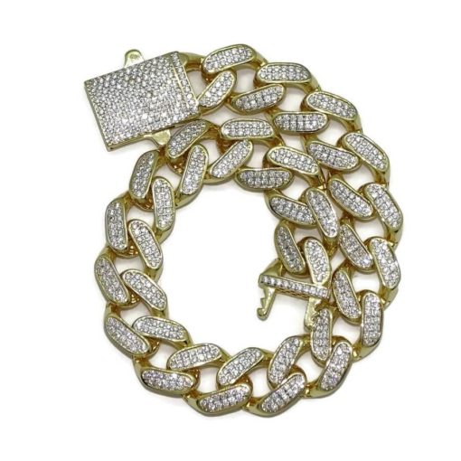 Impresionante pulsera para hombre de oro amarillo de 18k con circonitas de 21.00 cm de larga - Imagen 8