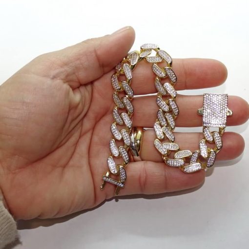 Impresionante pulsera para hombre de oro amarillo de 18k con circonitas de 21.00 cm de larga - Imagen 3