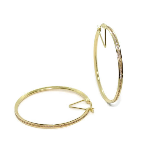 Pendientes aros de oro amarillo de 18k con circonitas en carril. - Imagen 5