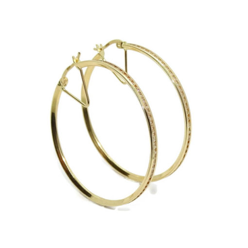 Pendientes aros de oro amarillo de 18k con circonitas en carril. - Imagen 7