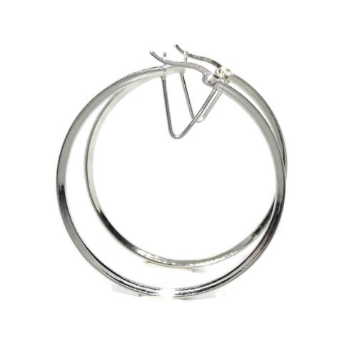 Pendientes aros de oro blanco de 18k con circonitas. 2.00mm de anchos y 4.00cm de diámetro exterior. - Imagen 5