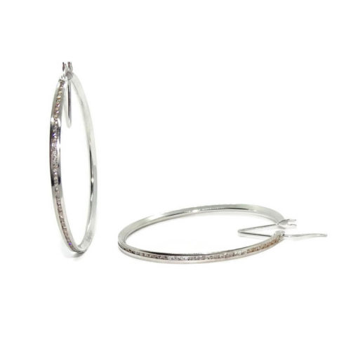 Pendientes aros de oro blanco de 18k con circonitas. 2.00mm de anchos y 4.00cm de diámetro exterior. - Imagen 3