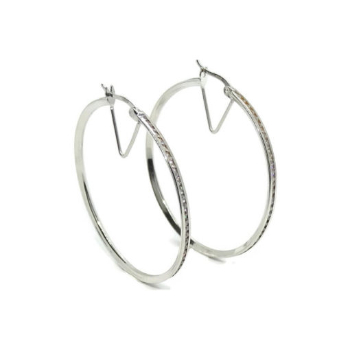 Pendientes aros de oro blanco de 18k con circonitas. 2.00mm de anchos y 4.00cm de diámetro exterior. - Imagen 6
