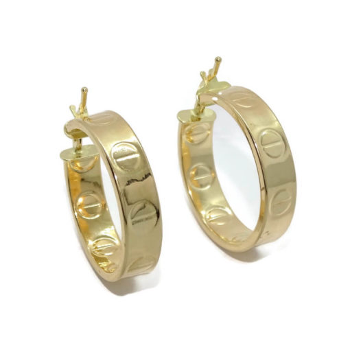 Originales aros de oro amarillo de 18k de tubo cuadrado con detalle de tornillo - Imagen 3