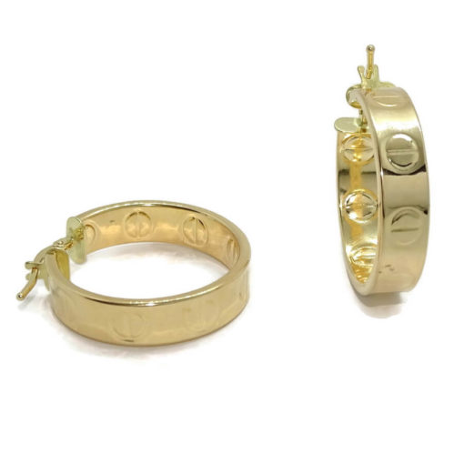 Originales aros de oro amarillo de 18k de tubo cuadrado con detalle de tornillo