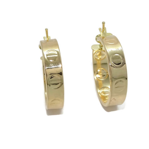 Originales aros de oro amarillo de 18k de tubo cuadrado con detalle de tornillo - Imagen 7