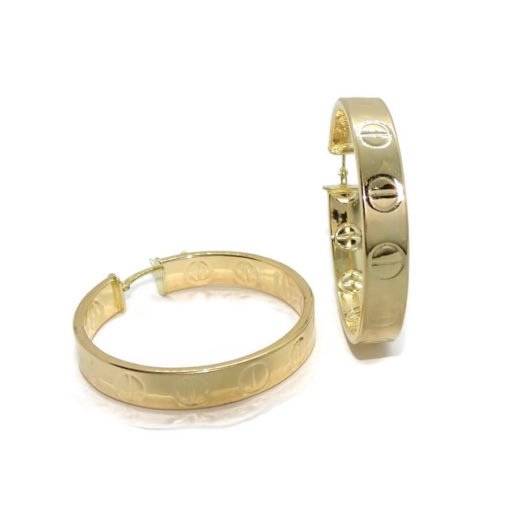 Aros de oro amarillo de 18k de tubo cuadrado con detalle de tornillo tanto por fuera como por dentro de 6mm de anchos - Imagen 6