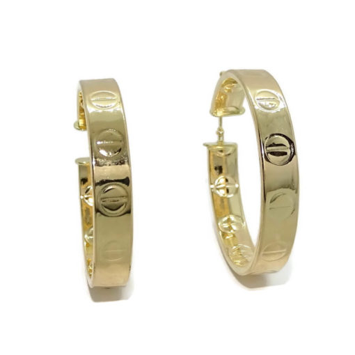 Aros de oro amarillo de 18k de tubo cuadrado con detalle de tornillo tanto por fuera como por dentro de 6mm de anchos - Imagen 3