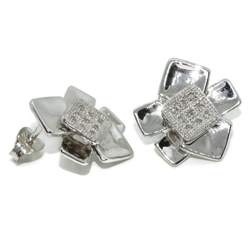 Estilosos y modernos pendientes de oro blanco de 18k con 9 diamantes auténticos talla brillante que suman 0.10cts - Imagen 3