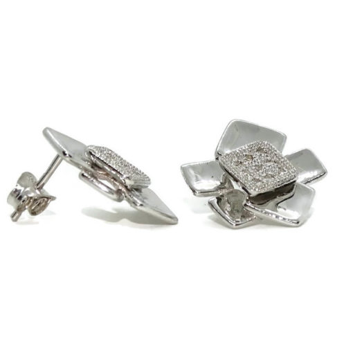 Estilosos y modernos pendientes de oro blanco de 18k con 9 diamantes auténticos talla brillante que suman 0.10cts - Imagen 7