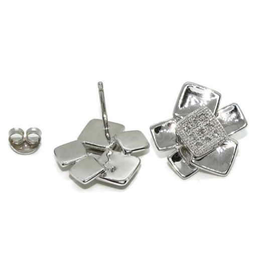 Estilosos y modernos pendientes de oro blanco de 18k con 9 diamantes auténticos talla brillante que suman 0.10cts - Imagen 6