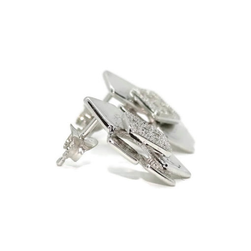 Estilosos y modernos pendientes de oro blanco de 18k con 9 diamantes auténticos talla brillante que suman 0.10cts - Imagen 5