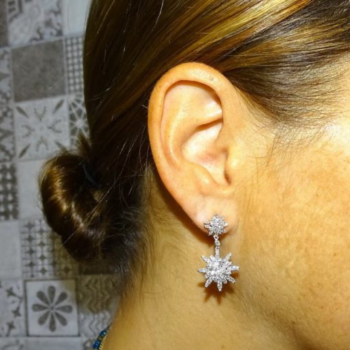 Preciosos pendientes largos de estrellas para mujer de oro blanco de 18k con diamantes auténticos que pesan 1.38cts. - Imagen 2