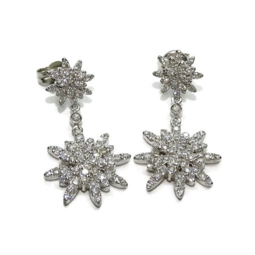 Preciosos pendientes largos de estrellas para mujer de oro blanco de 18k con diamantes auténticos que pesan 1.38cts. - Imagen 8