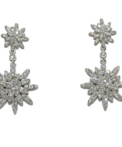 Preciosos pendientes largos de estrellas para mujer de oro blanco de 18k con diamantes auténticos que pesan 1.38cts.