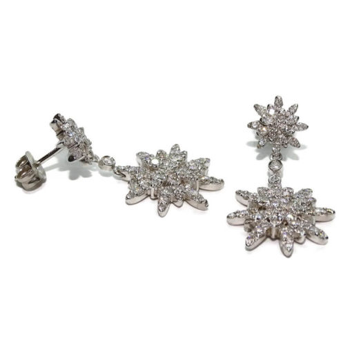 Preciosos pendientes largos de estrellas para mujer de oro blanco de 18k con diamantes auténticos que pesan 1.38cts. - Imagen 7