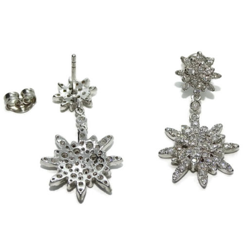 Preciosos pendientes largos de estrellas para mujer de oro blanco de 18k con diamantes auténticos que pesan 1.38cts. - Imagen 6