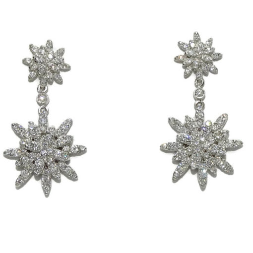 Preciosos pendientes largos de estrellas para mujer de oro blanco de 18k con diamantes auténticos que pesan 1.38cts.