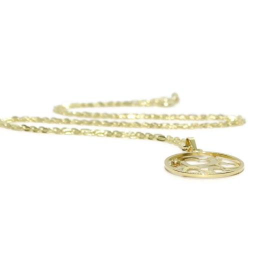 Collar de corazones de oro amarillo de 18k con una circonita y cadena modelo forzada picada - Imagen 4