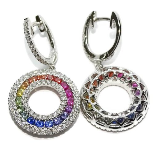 Impresionantes pendientes para mujer con 146 diamantes auténticos y 36 zafiros de color certificados. - Imagen 5