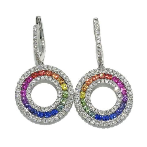 Impresionantes pendientes para mujer con 146 diamantes auténticos y 36 zafiros de color certificados.