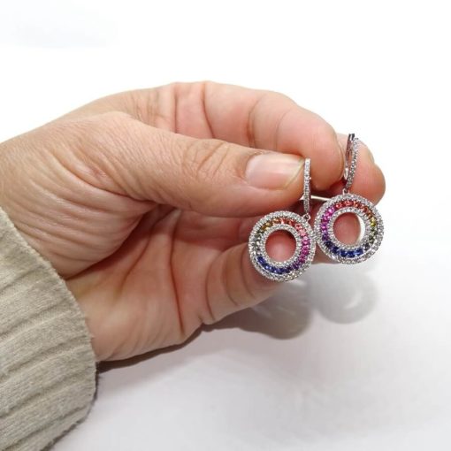 Impresionantes pendientes para mujer con 146 diamantes auténticos y 36 zafiros de color certificados. - Imagen 3