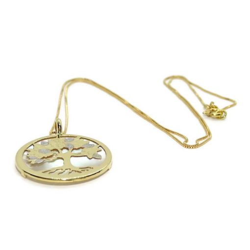 Collar con motivo de 23.00 mm de diámetro de árbol de la vida de oro de 18k con nácar y cadena veneciana de 45cm. - Imagen 7