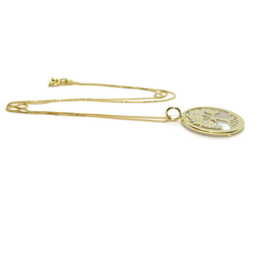 Collar con motivo de 23.00 mm de diámetro de árbol de la vida de oro de 18k con nácar y cadena veneciana de 45cm. - Imagen 6