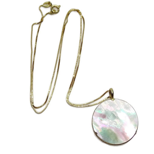 Collar con motivo de 23.00 mm de diámetro de árbol de la vida de oro de 18k con nácar y cadena veneciana de 45cm. - Imagen 5