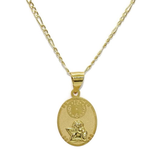 Cadena forzada de oro amarillo de 18Ktes de 50cm con medalla oval de oro amarillo de 18Ktes de Angelito y reloj-ESPECIAL SAMUEL