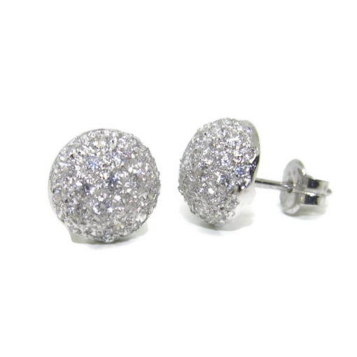 Pendientes media bola de oro blanco de 18 ktes con circonitas. - Imagen 4