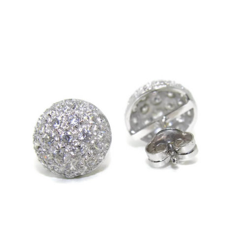 Pendientes media bola de oro blanco de 18 ktes con circonitas. - Imagen 3