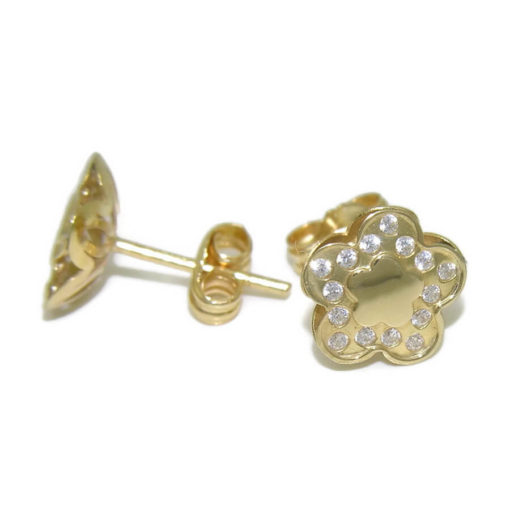 Pendientes flor de oro amarillo brillo de 18ktes con 30 circonitas de la mejor calidad. Cierre presion 0.8cm de alto por 0.8cm de ancho - Imagen 5
