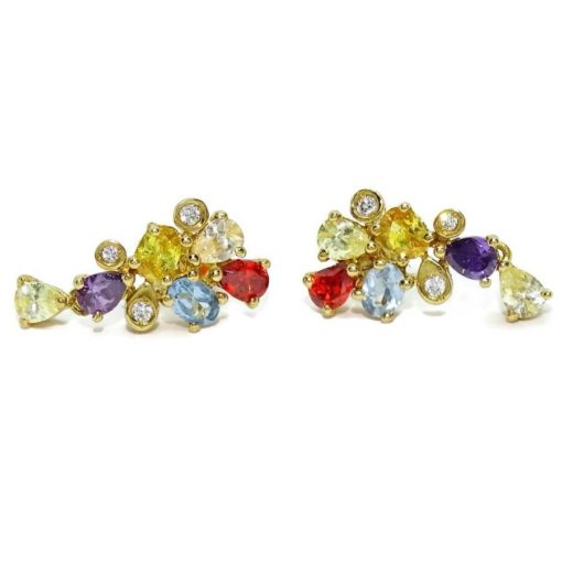 Alegres y brillantes pendientes de oro amarillo de 18K con 12 piedras de color y 6 circonitas blancas. - Imagen 3