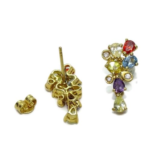 Alegres y brillantes pendientes de oro amarillo de 18K con 12 piedras de color y 6 circonitas blancas. - Imagen 4